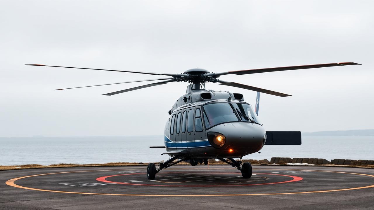 Tomotoret helikopter på en dansk kysthelipad
