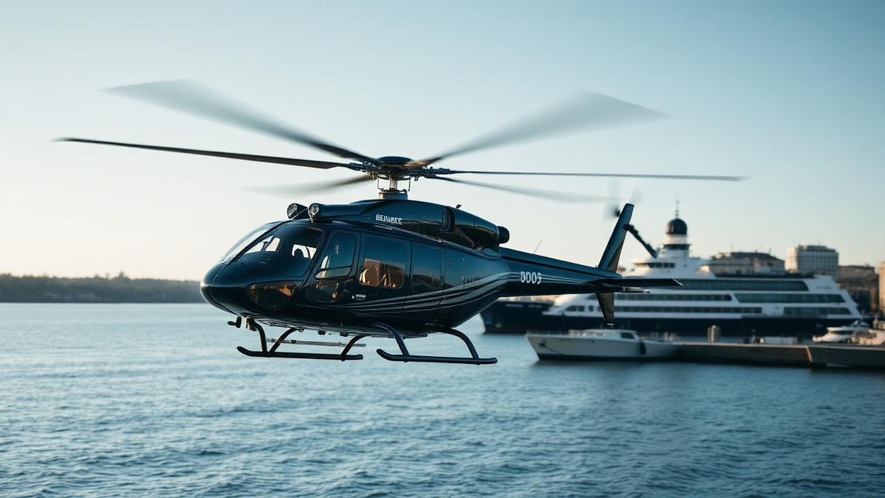 Helikopteri Helsingin rannan yllä