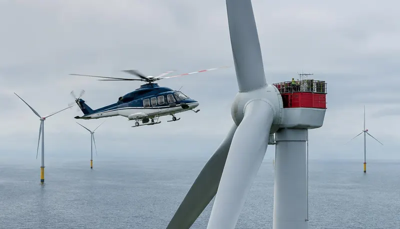Offshore wind farm turbines seen from the air
