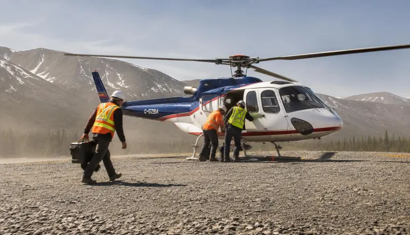 Helicopter at a remote mining and exploration camp
