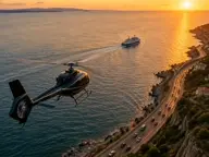 Helicopter vs car & ferry — illustration